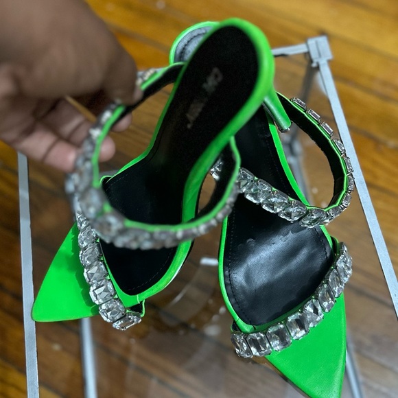 Rhinestone Cape Robbin Neon Green Heels - Picture 9 of 9